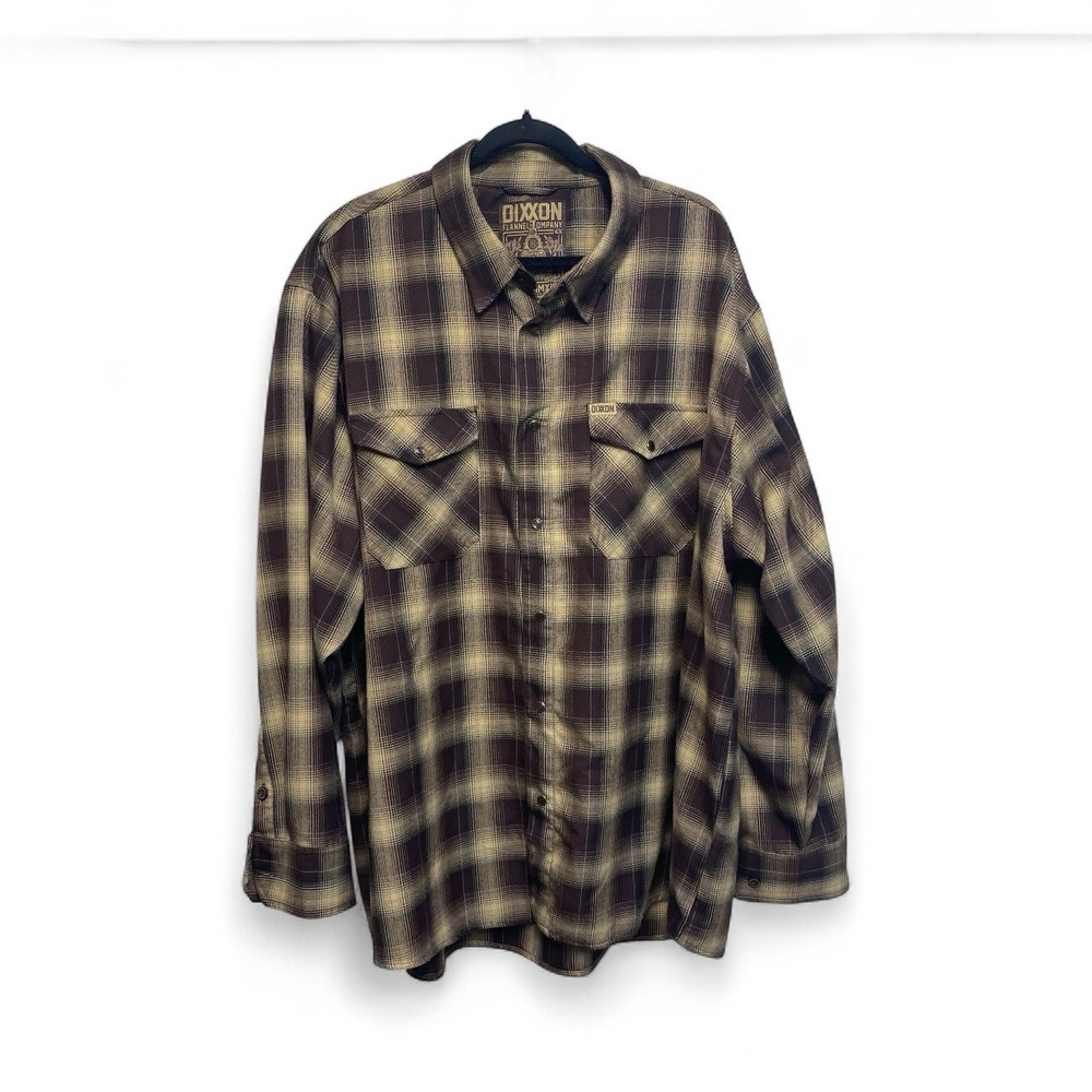 Dixxon Flannel Shirt THE OLE STEAMER Mens 4XL‎ Brown Shadow Plaid Pearl Snap